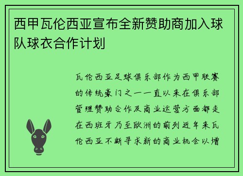 西甲瓦伦西亚宣布全新赞助商加入球队球衣合作计划